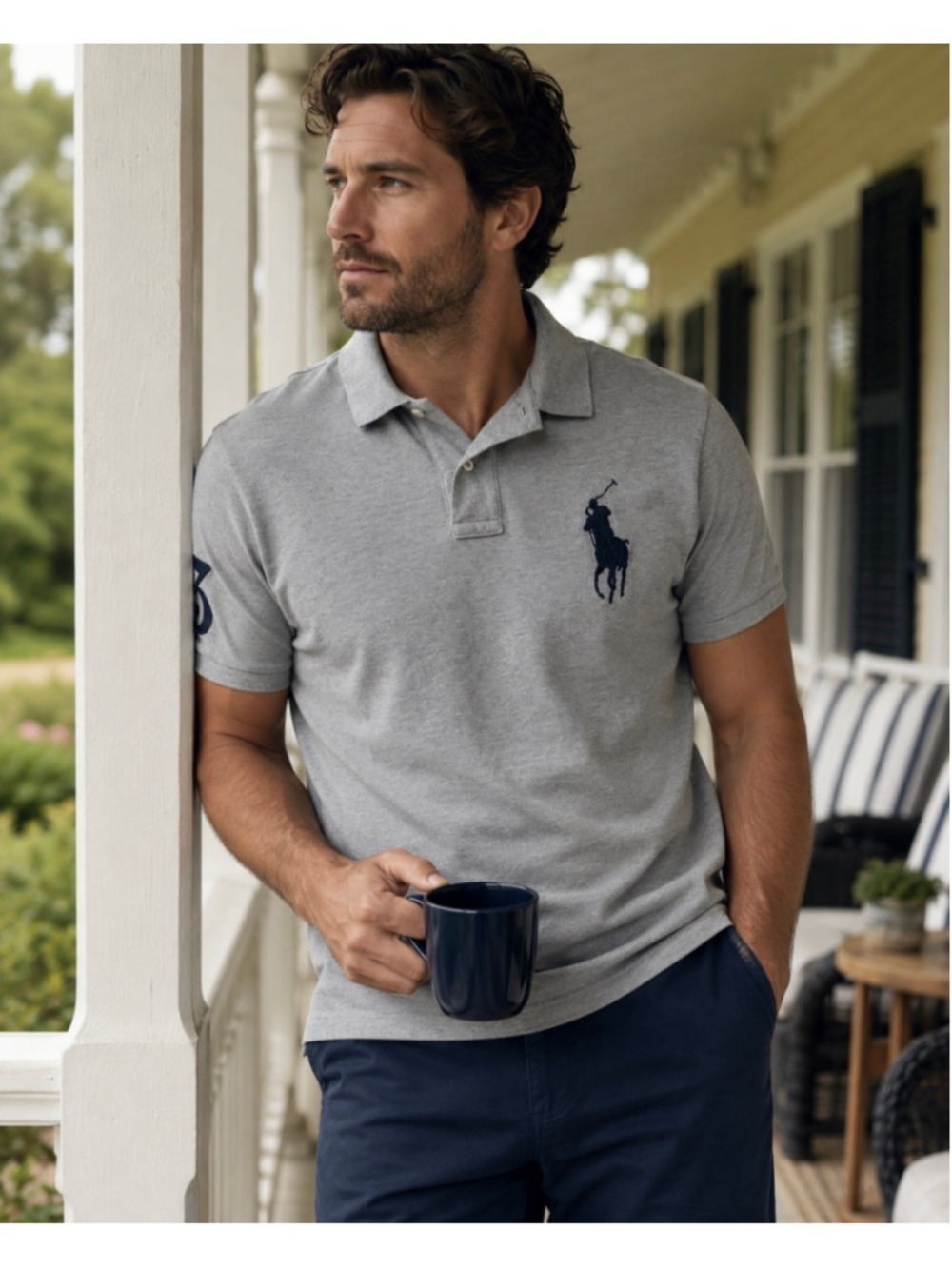 Polo Ralph Lauren Big Pony Polo Shirt Gray Custom Slim Fit XXL Cotton Mesh #3